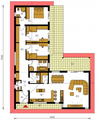 Spiegelverkehrter Entwurf | Grundriss des Erdgeschosses - BUNGALOW 194